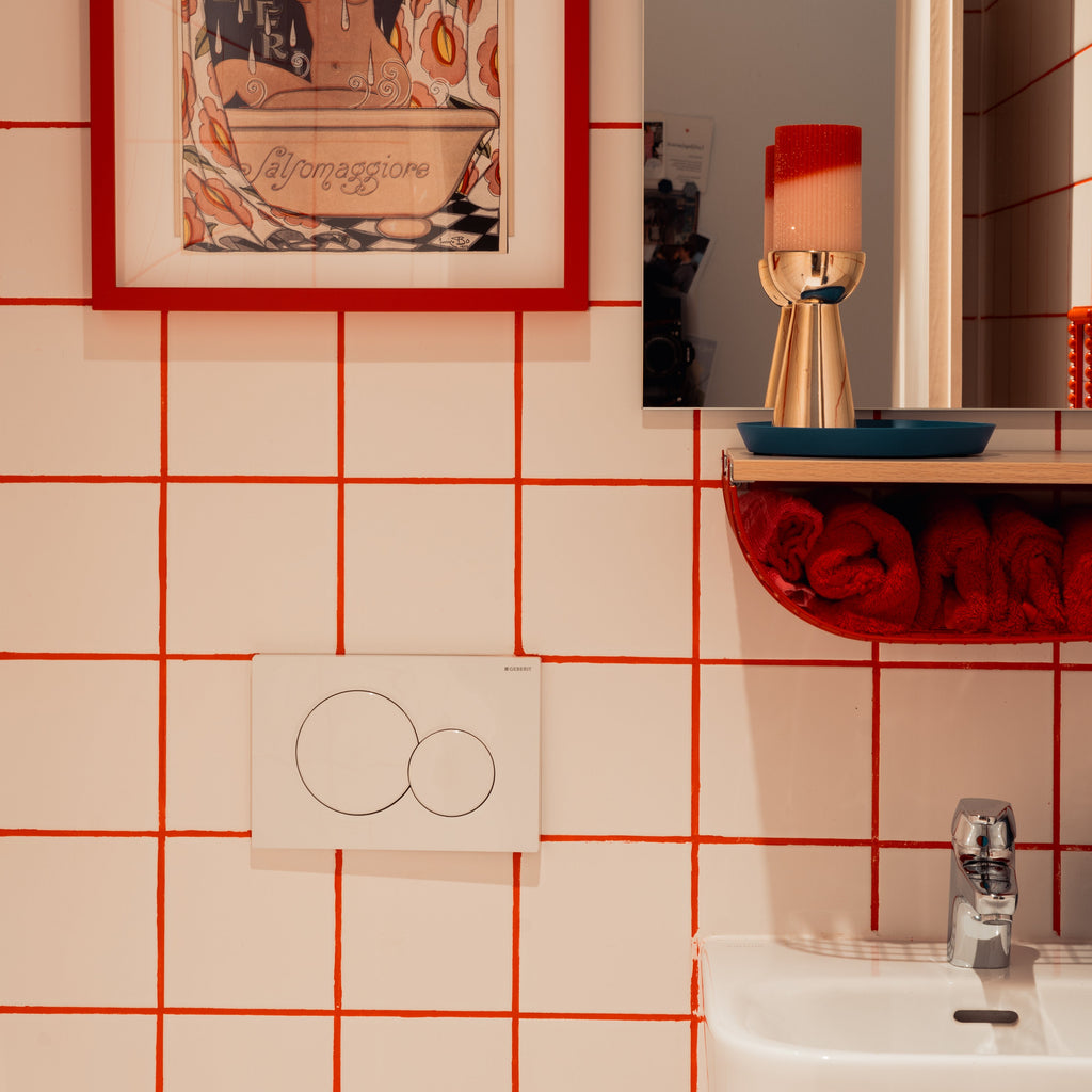 Fugenfarbe für Badezimmer. Red Grout Paint, Bathroom